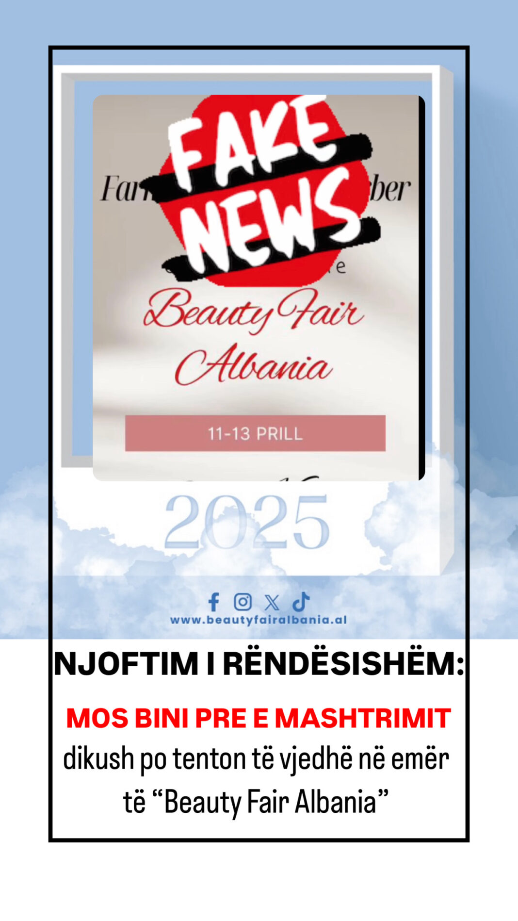 NJOFTIM I RËNDËSISHËM: MOS BINI PRE E MASHTRIMIT, dikush po tenton të vjedhë në emër të “Beauty Fair Albania”