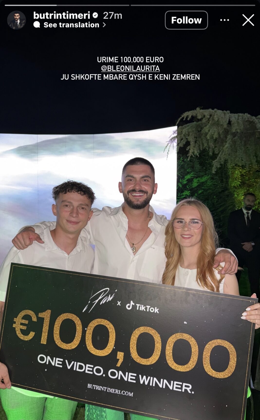 Butrint Imeri e mban fjalën, punëtori i ndërtimit fiton sfidën dhe 100 mijë euro